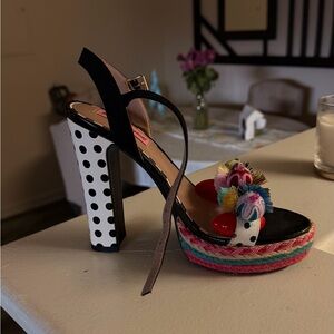Betsey Johnson Black Platform Sandal with Multicolor Accents